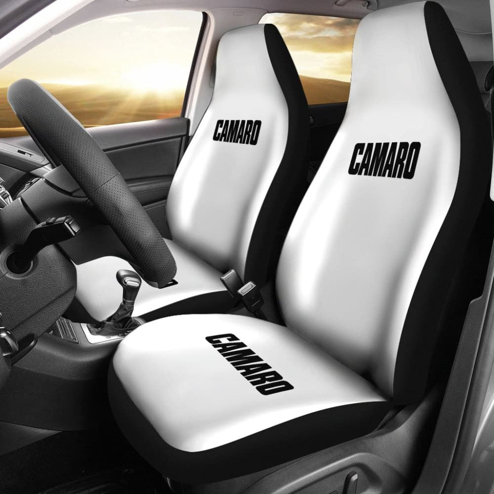 White Camaro Black Letter Car Seat Covers