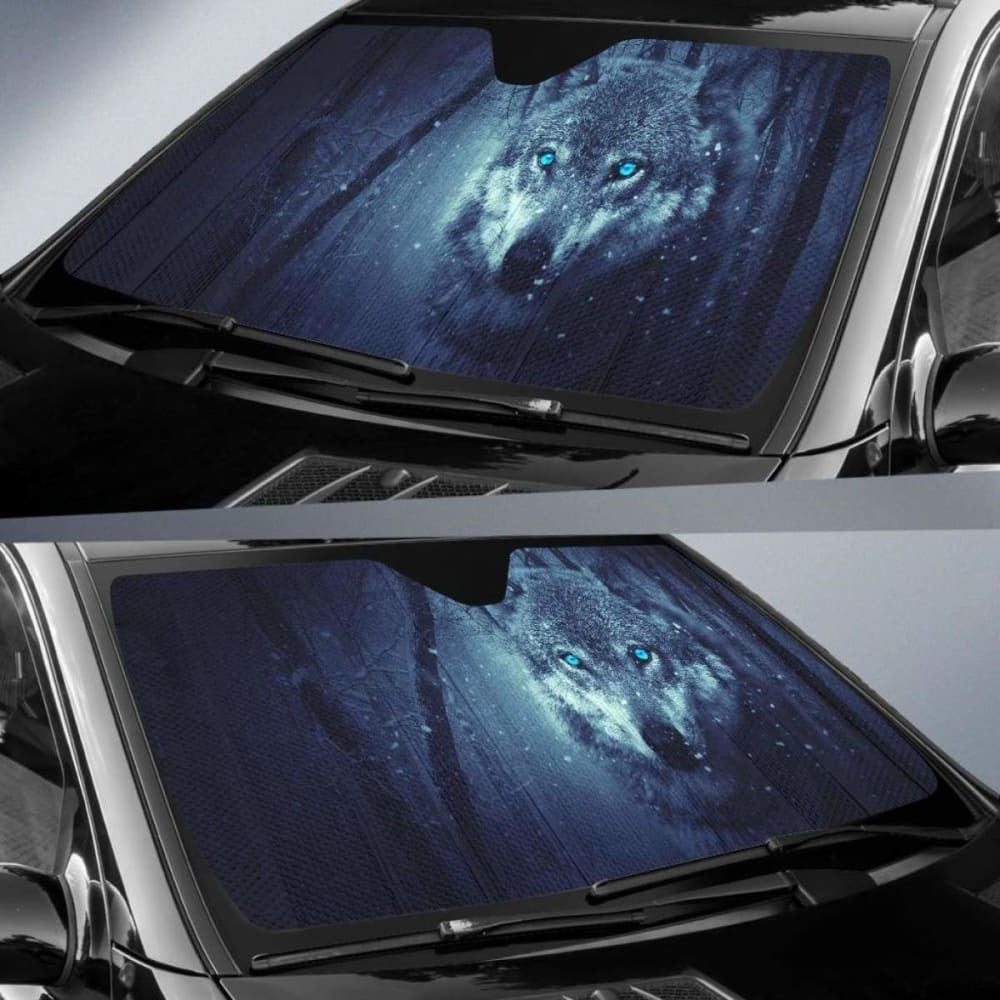 Wild Wolf Blue Eyes Scary Snowfall WinterK Car Sun Shade
