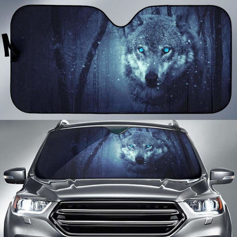 Wild Wolf Blue Eyes Scary Snowfall WinterK Car Sun Shade