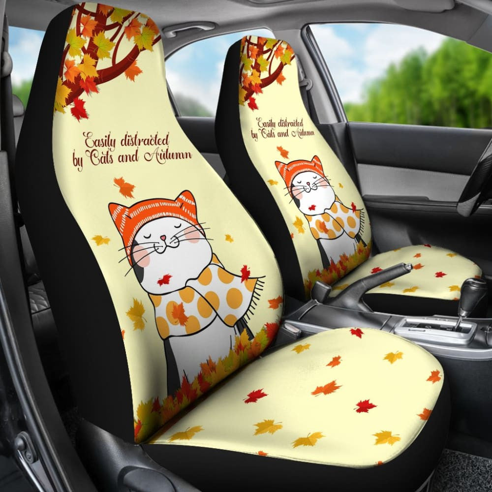 Easily Distracted By Cats And Autumn Car Seat Covers