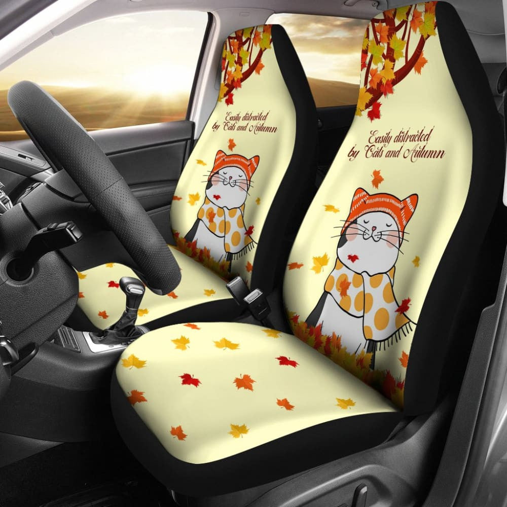 Easily Distracted By Cats And Autumn Car Seat Covers