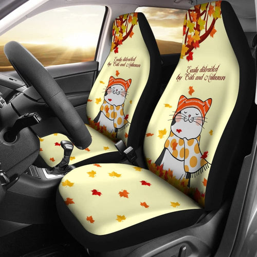 Easily Distracted By Cats And Autumn Car Seat Covers