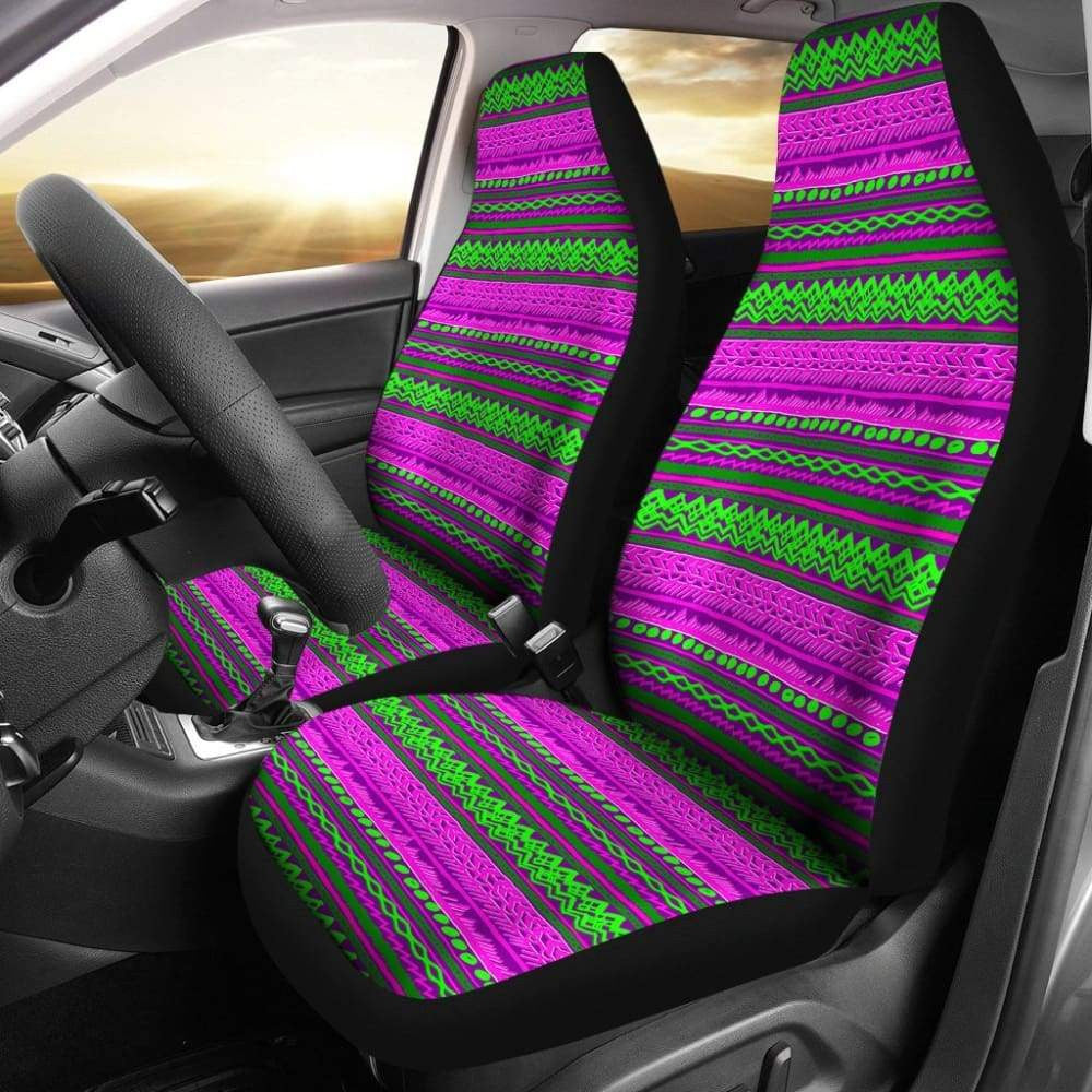 Abstract Car Seat Covers Aztec Watermelon Pink And Lime