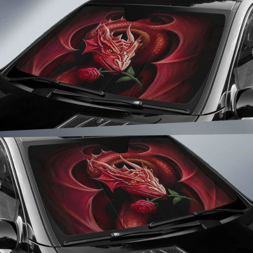 Dragon With Rose Mystical Car Sun Shades Amazing Gift