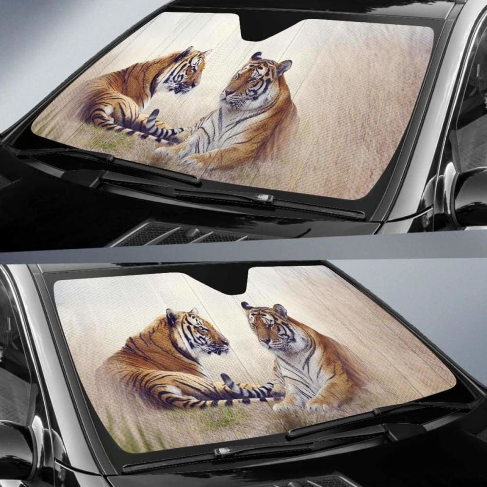 Tigers Big Cats Pair GrassK Car Sun Shade