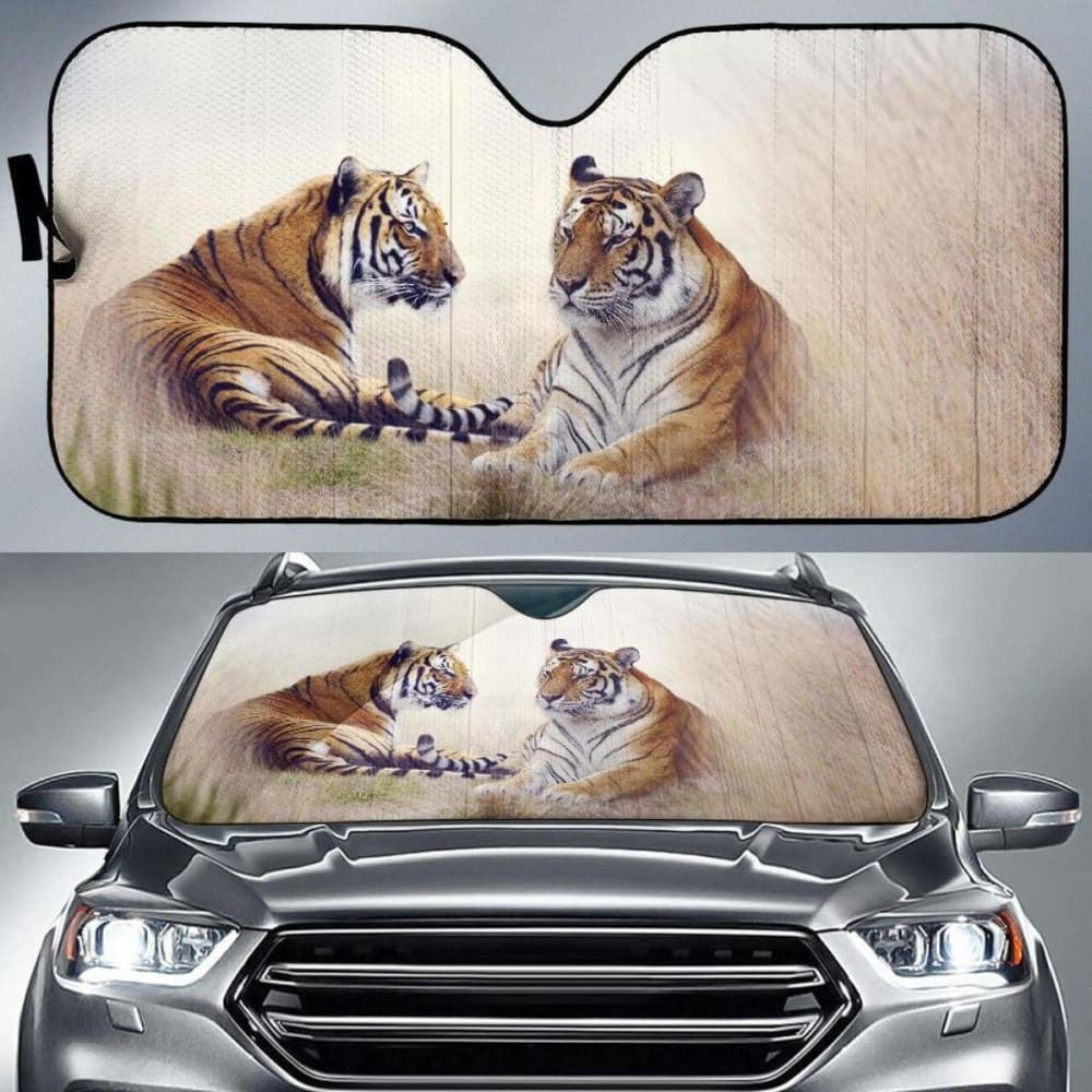 Tigers Big Cats Pair GrassK Car Sun Shade