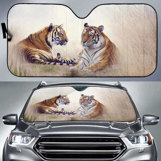 Tigers Big Cats Pair GrassK Car Sun Shade
