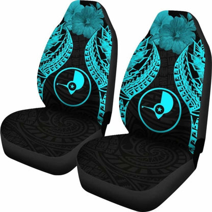 Yap Polynesian Car Seat Covers Pride Seal And Hibiscus Neon Blue -