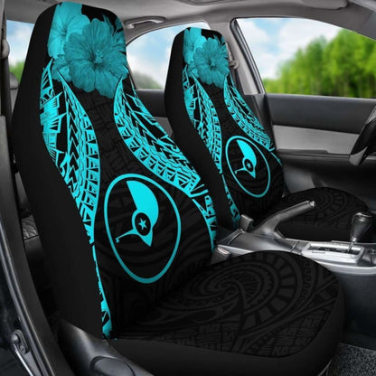 Yap Polynesian Car Seat Covers Pride Seal And Hibiscus Neon Blue -