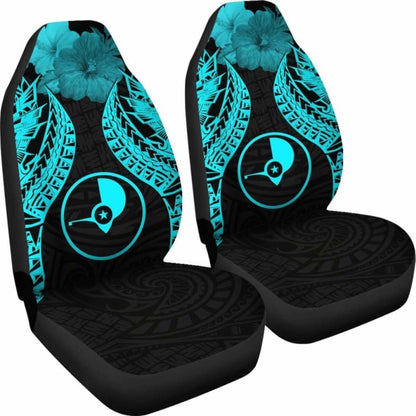 Yap Polynesian Car Seat Covers Pride Seal And Hibiscus Neon Blue -