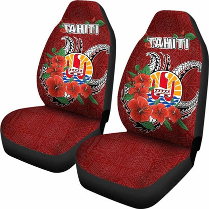Tahiti Polynesian Car Seat Covers - Hibiscus Coat Of Arm Red - Bn