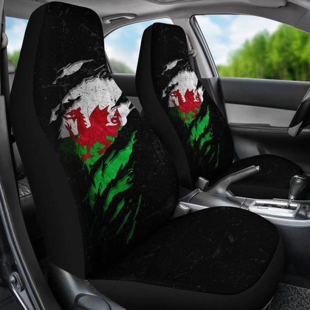 Wales In Me Car Seat Covers - Special Grunge Style (Set Of Two)
