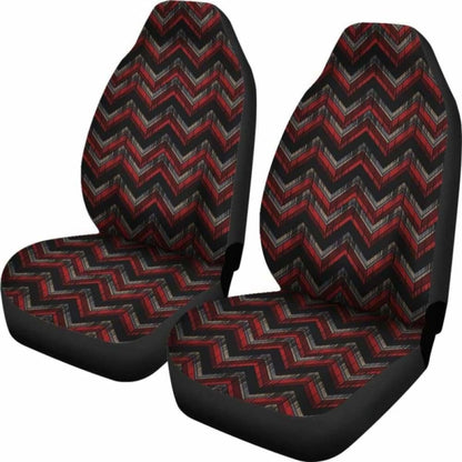 Red Gray And Black Chevron Ethnic Grungy Pattern Car Seat Covers