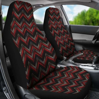 Red Gray And Black Chevron Ethnic Grungy Pattern Car Seat Covers