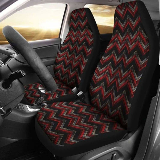 Red Gray And Black Chevron Ethnic Grungy Pattern Car Seat Covers
