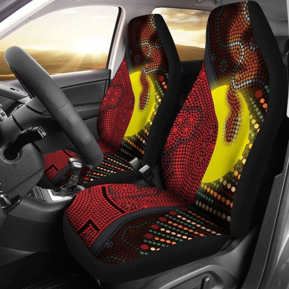 Australia Aboriginal  Car Seat Covers - Indigenous Snake Sun Dot Painting -