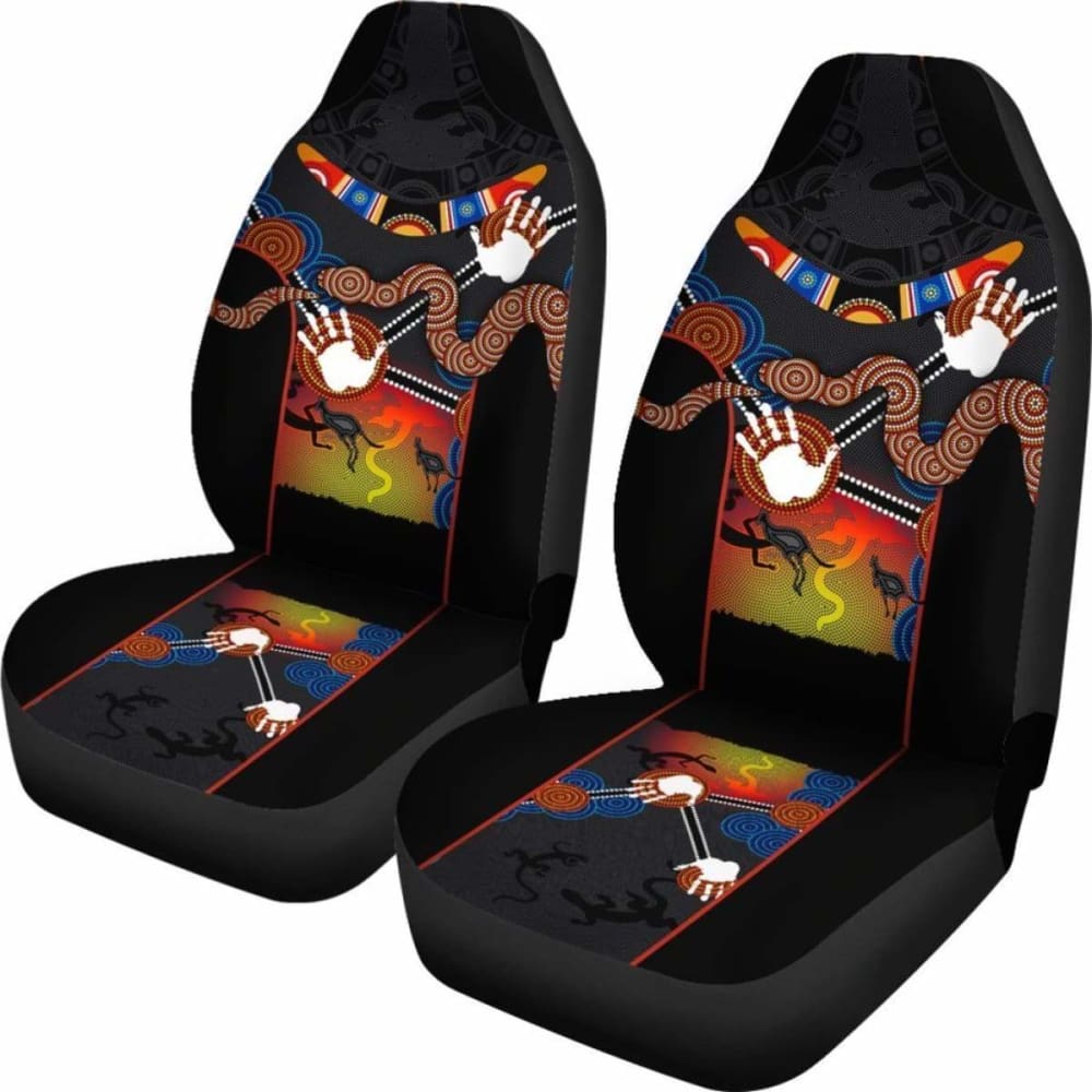 Australia Aboriginal Car Seat Covers, Australian Boomerang And Snake Indigenous Art -