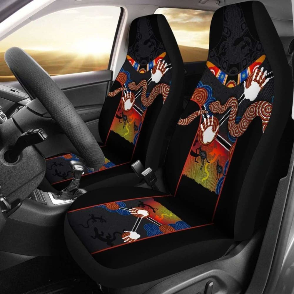 Australia Aboriginal Car Seat Covers, Australian Boomerang And Snake Indigenous Art -