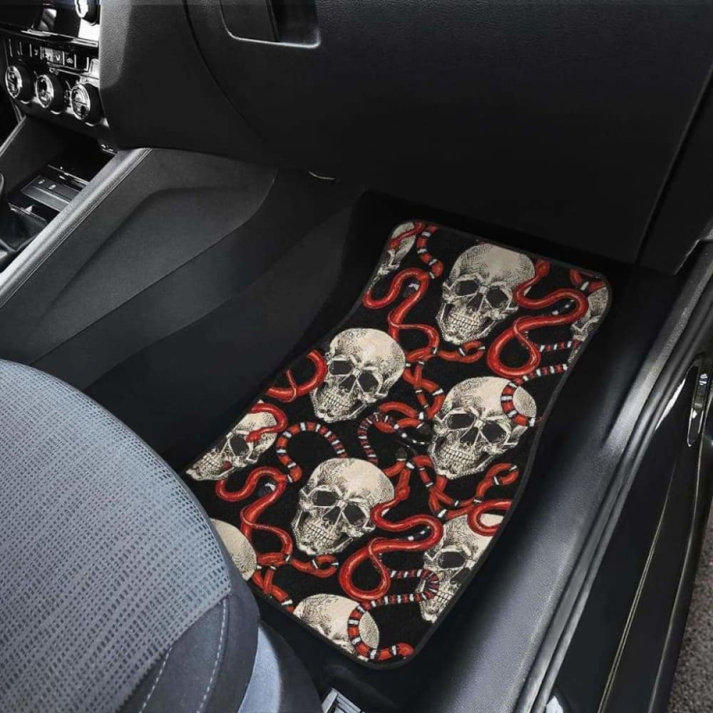Red Snake Skull Pattern Front And Back Car Mats