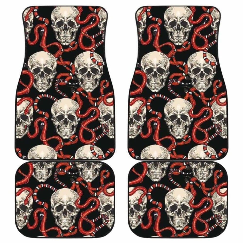 Red Snake Skull Pattern Front And Back Car Mats