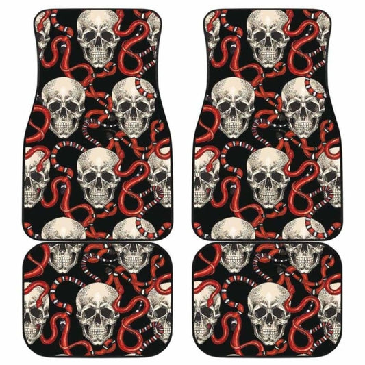 Red Snake Skull Pattern Front And Back Car Mats
