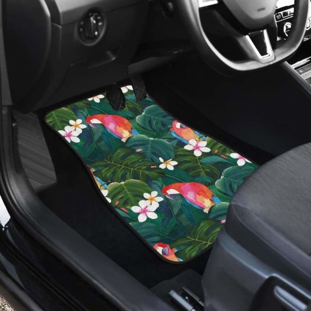 Parrot Palm Tree Leaves Flower Hibiscus Pattern Front And Back Car Mats