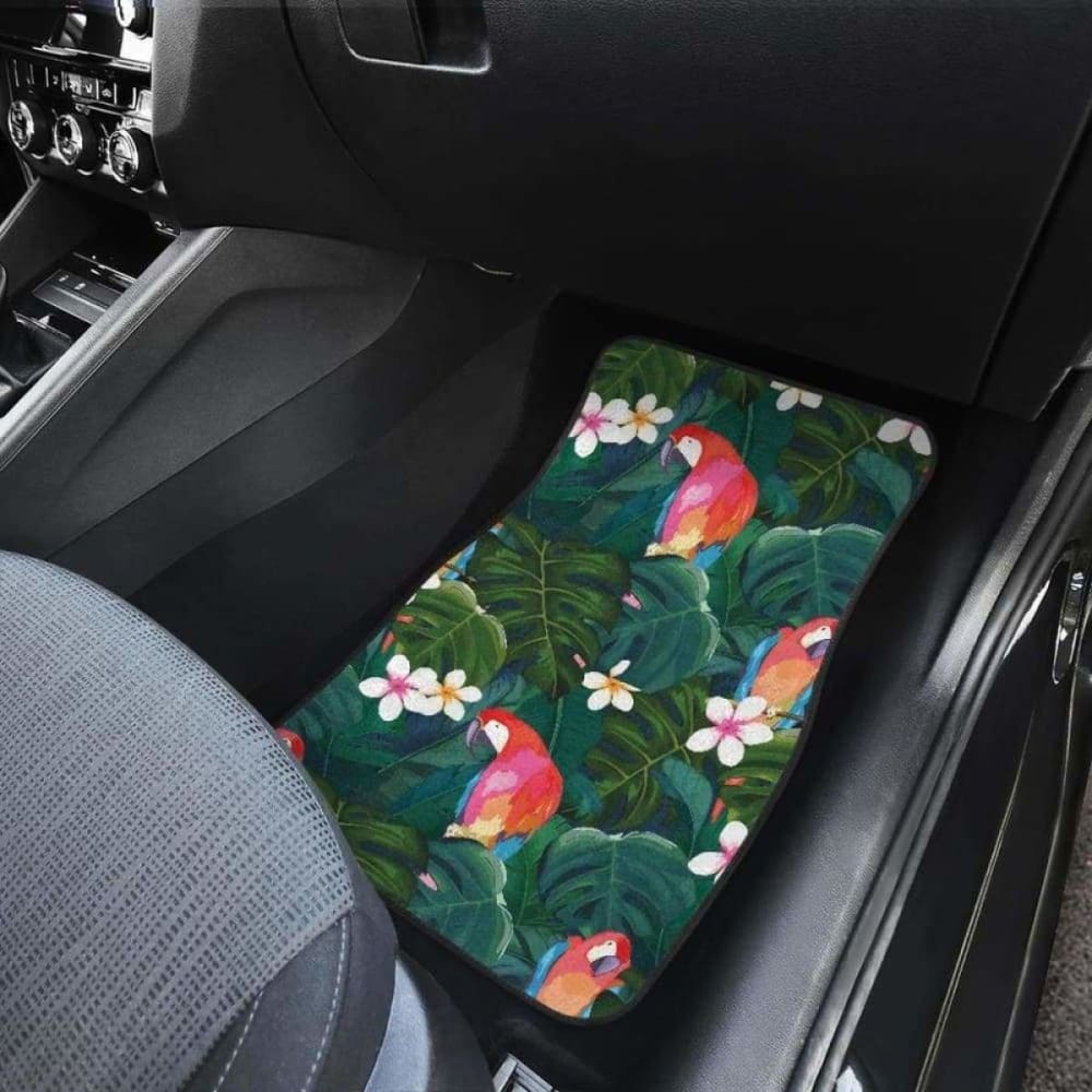 Parrot Palm Tree Leaves Flower Hibiscus Pattern Front And Back Car Mats
