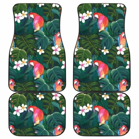 Parrot Palm Tree Leaves Flower Hibiscus Pattern Front And Back Car Mats