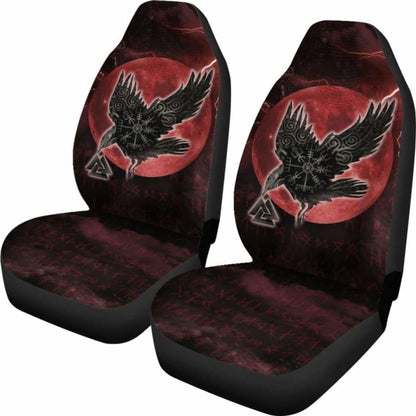 Viking Car Seat Covers, Raven Helm Of Awe Valknut Mjolnir Rune