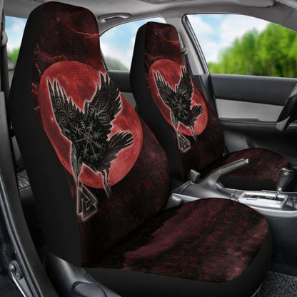 Viking Car Seat Covers, Raven Helm Of Awe Valknut Mjolnir Rune