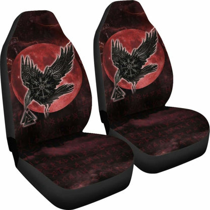 Viking Car Seat Covers, Raven Helm Of Awe Valknut Mjolnir Rune