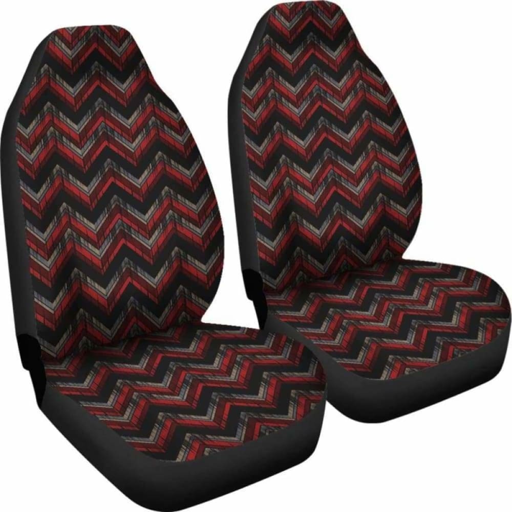 Red Gray And Black Chevron Ethnic Grungy Pattern Car Seat Covers