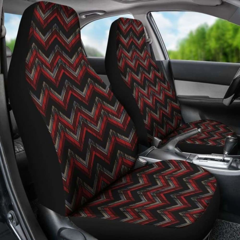 Red Gray And Black Chevron Ethnic Grungy Pattern Car Seat Covers
