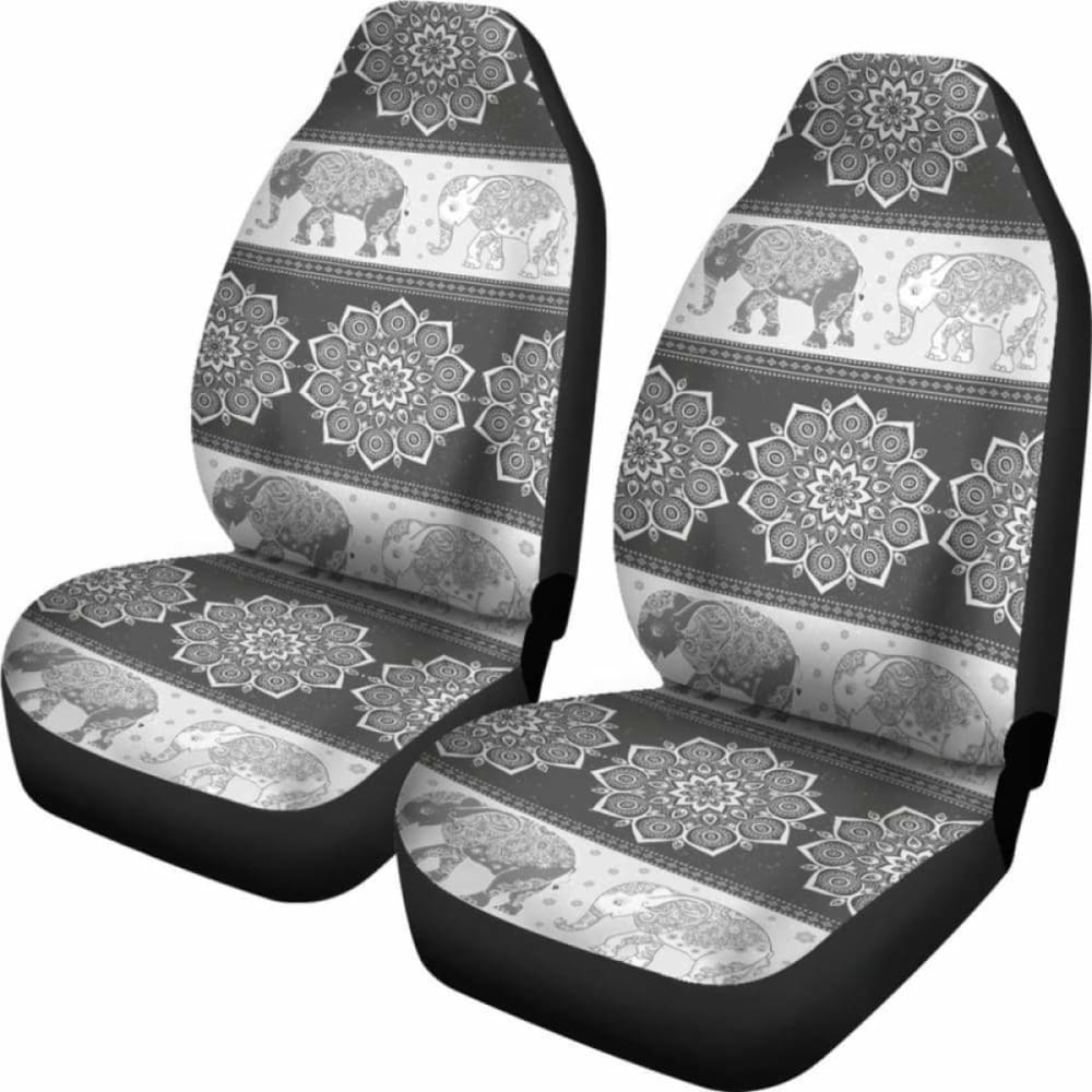 Flower Mandala Elephant Grey Car Seat Covers