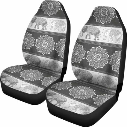 Flower Mandala Elephant Grey Car Seat Covers