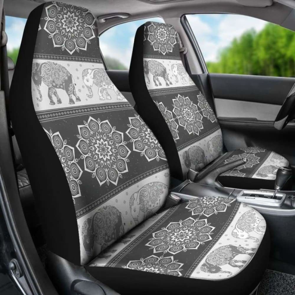 Flower Mandala Elephant Grey Car Seat Covers