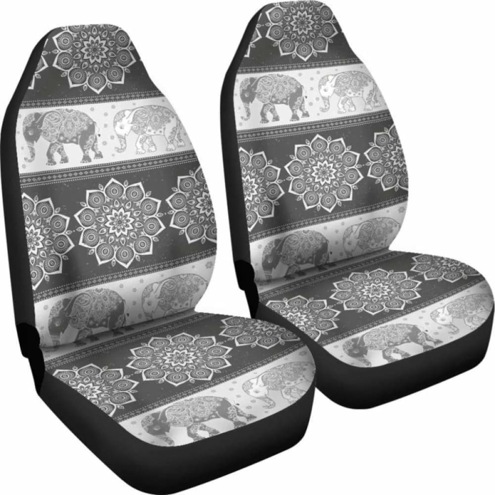Flower Mandala Elephant Grey Car Seat Covers
