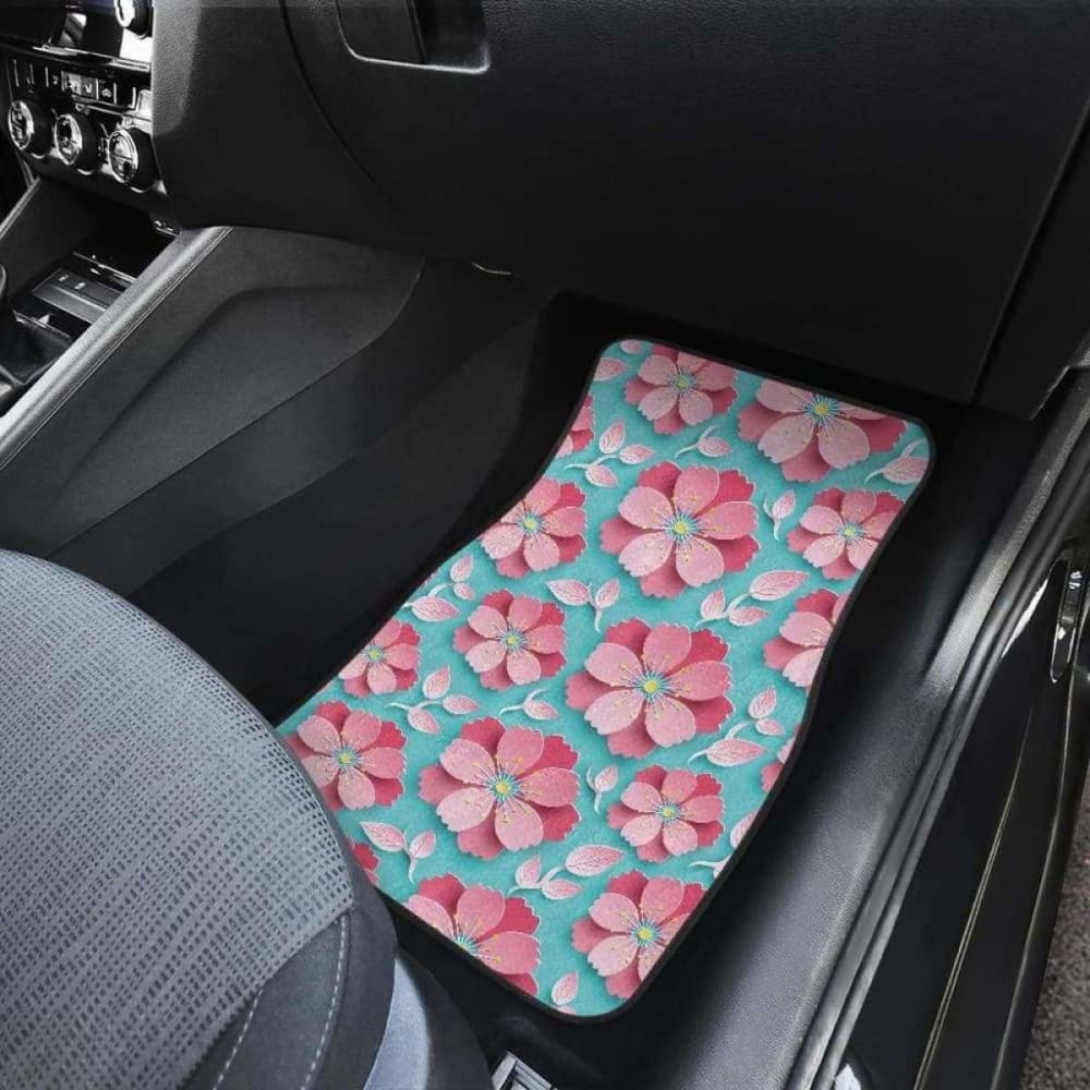 D Sakura Cherry Blossom Pattern Front And Back Car Mats