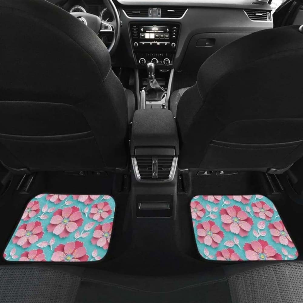 D Sakura Cherry Blossom Pattern Front And Back Car Mats
