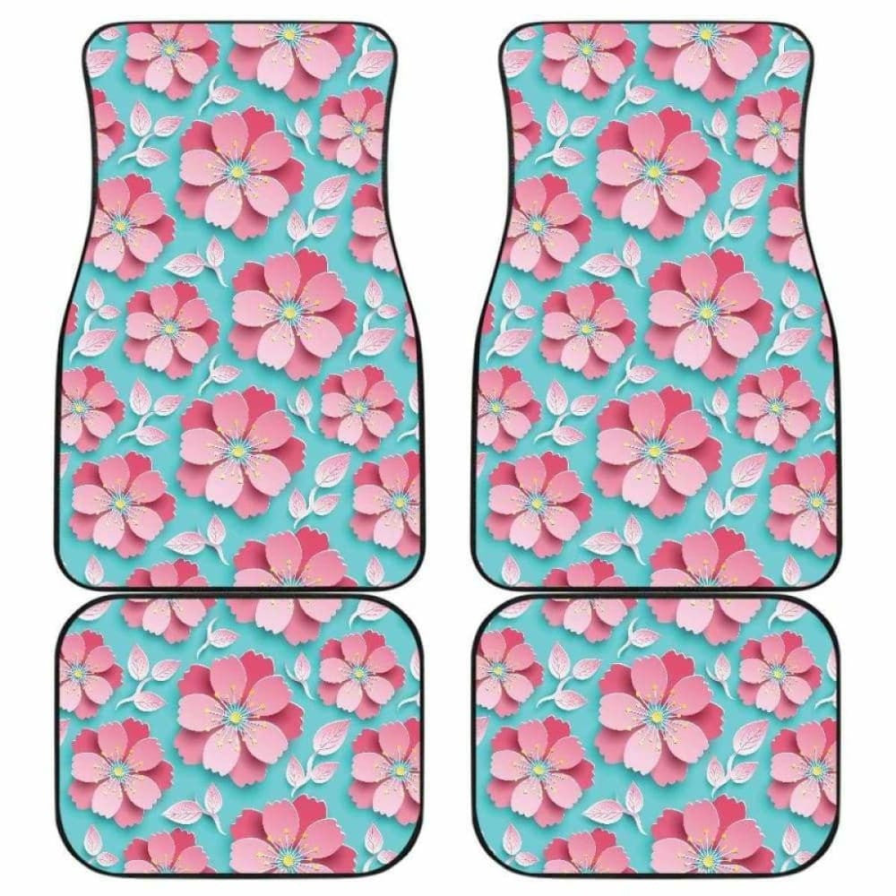D Sakura Cherry Blossom Pattern Front And Back Car Mats