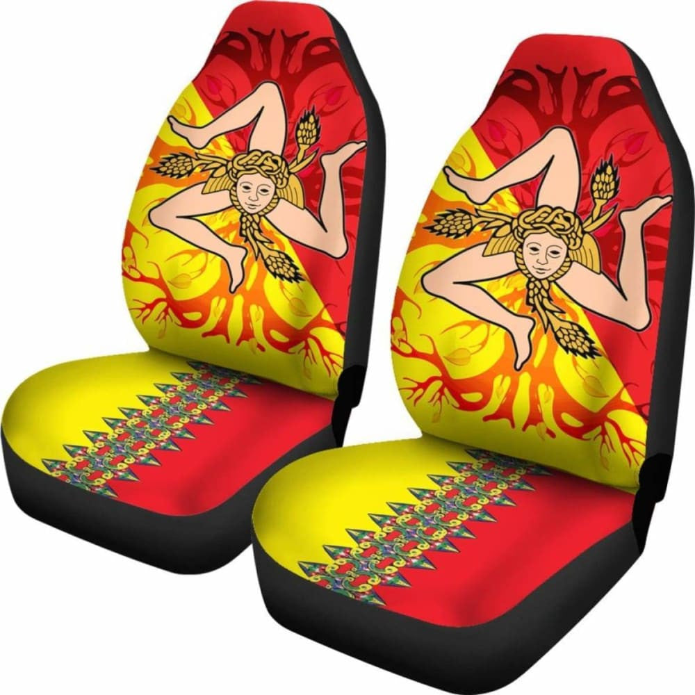 Sicily Flag With Celtic Tree Of Life Car Seat Covers
