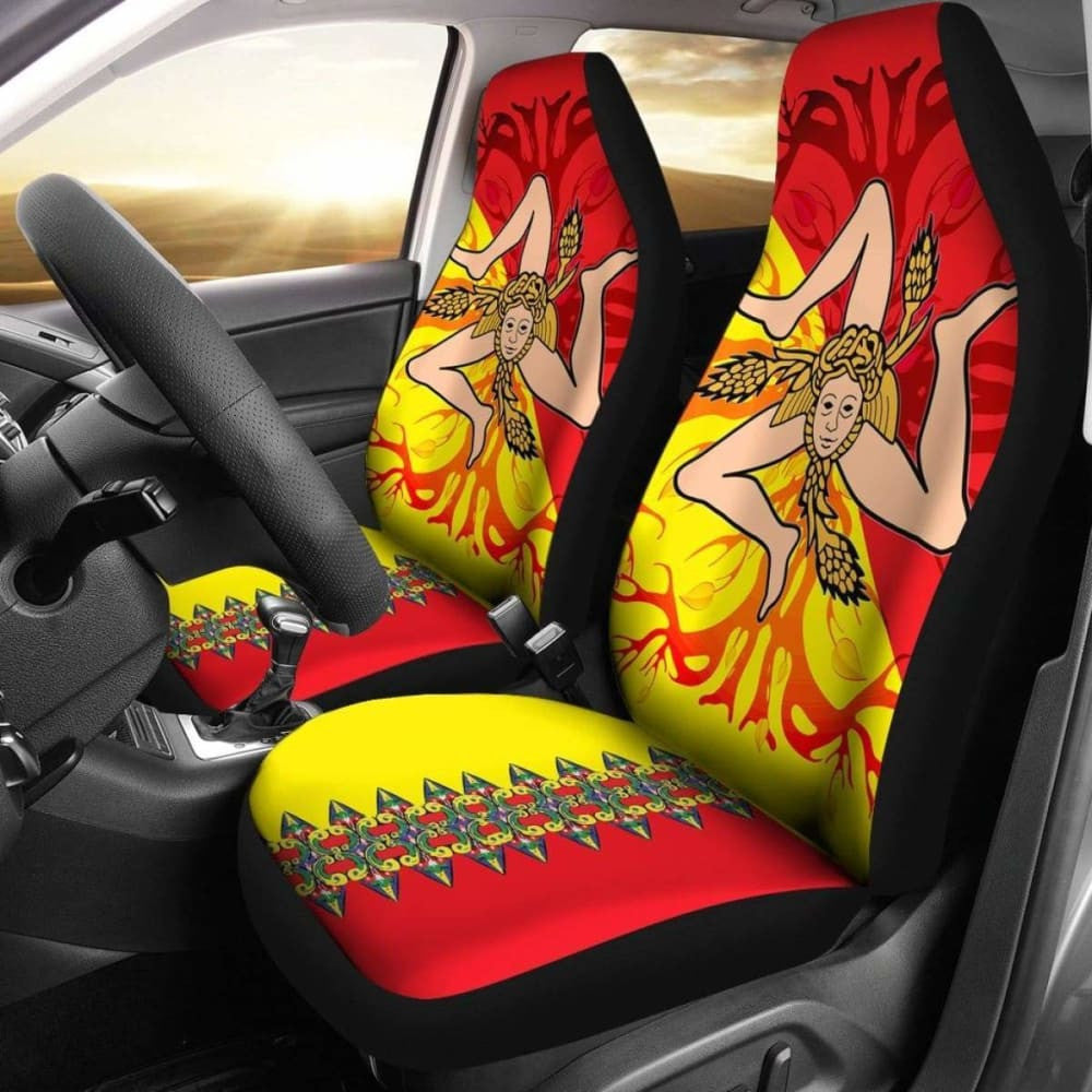 Sicily Flag With Celtic Tree Of Life Car Seat Covers