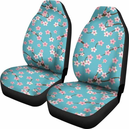Teal With Pink And White Cherry Blossom Flower Pattern Car Seat Covers