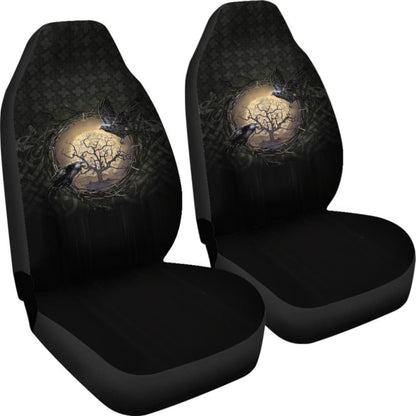 Viking Car Seat Covers, Odin'S Raven Tree Of Life Valknut Rune Circle