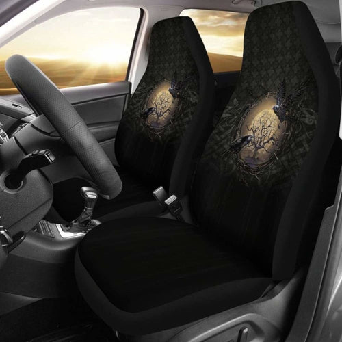 Viking Car Seat Covers, Odin'S Raven Tree Of Life Valknut Rune Circle