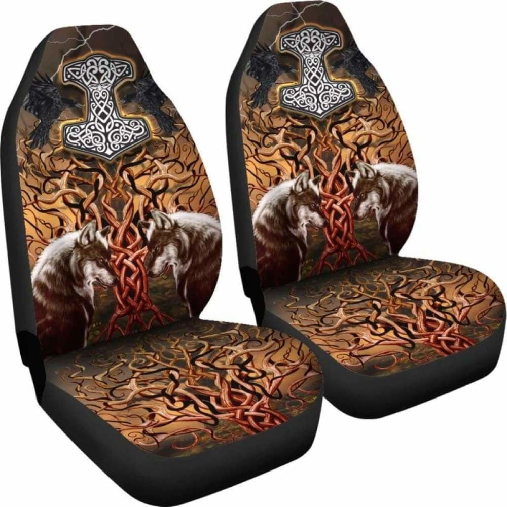 Viking Tree Of Life Fenrirs Mjolnir Car Seat Covers