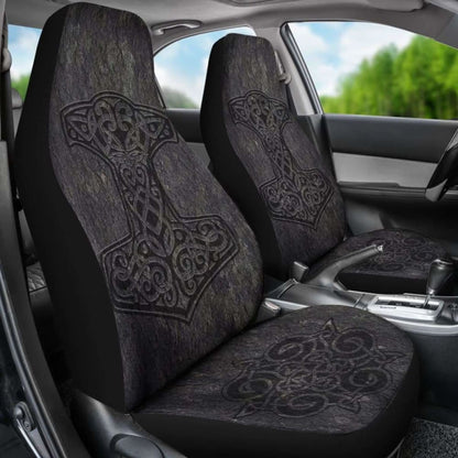 Viking Mjolnir On Stone Style Car Seat Cover