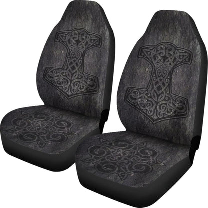 Viking Mjolnir On Stone Style Car Seat Cover