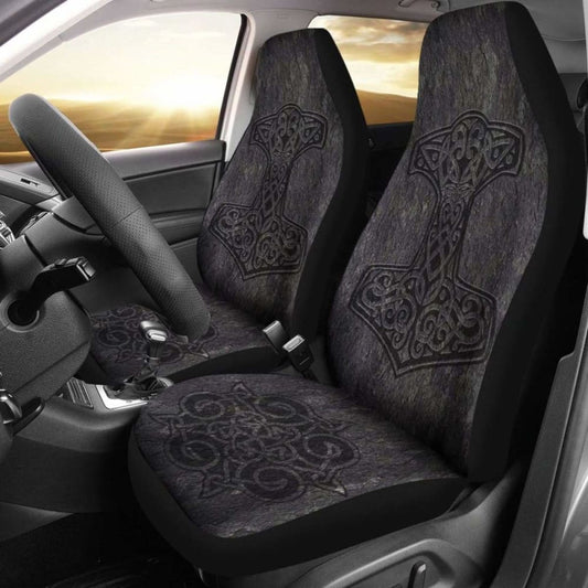 Viking Mjolnir On Stone Style Car Seat Cover