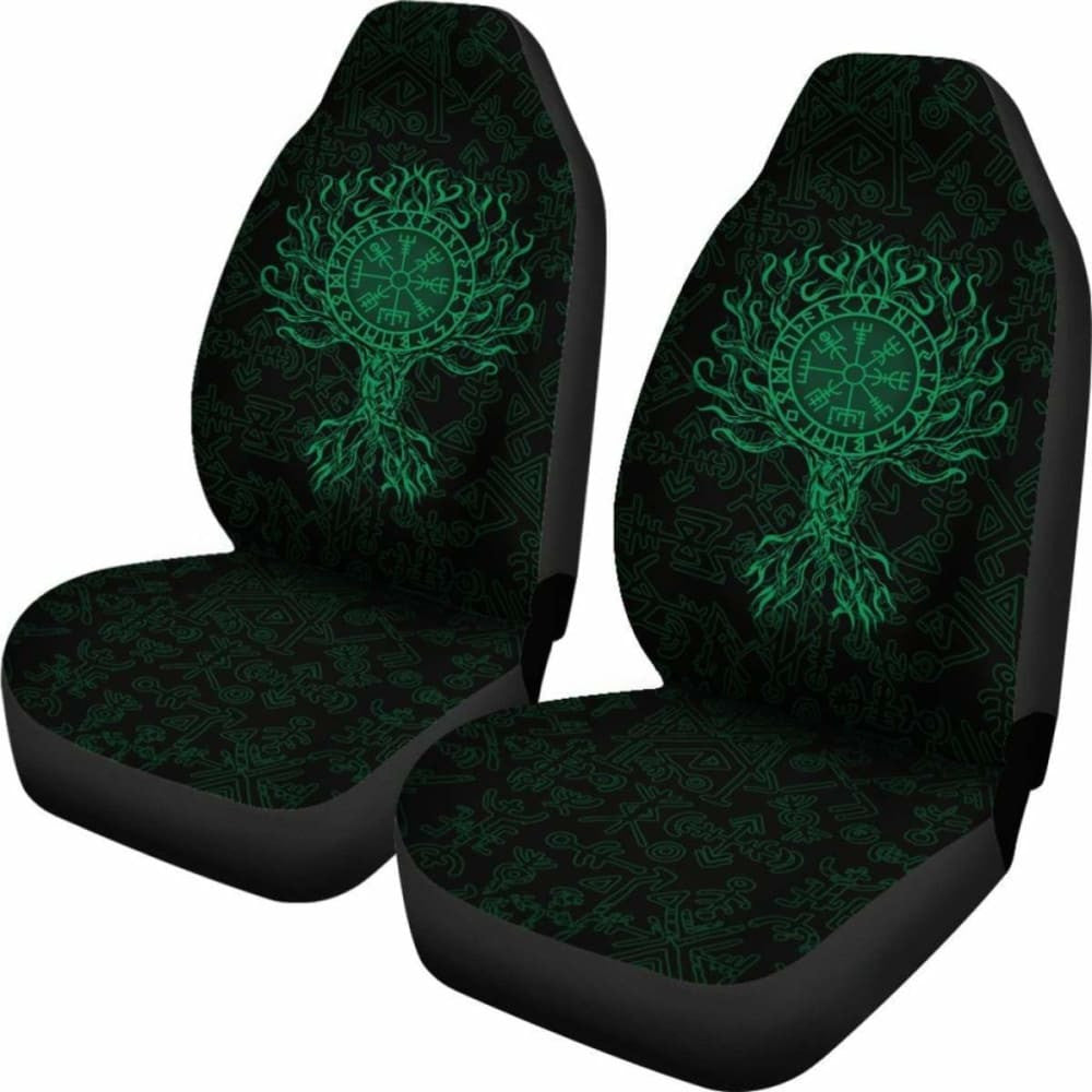 Viking Car Seat Cover - Vegvisir Tree Of Life - Green -